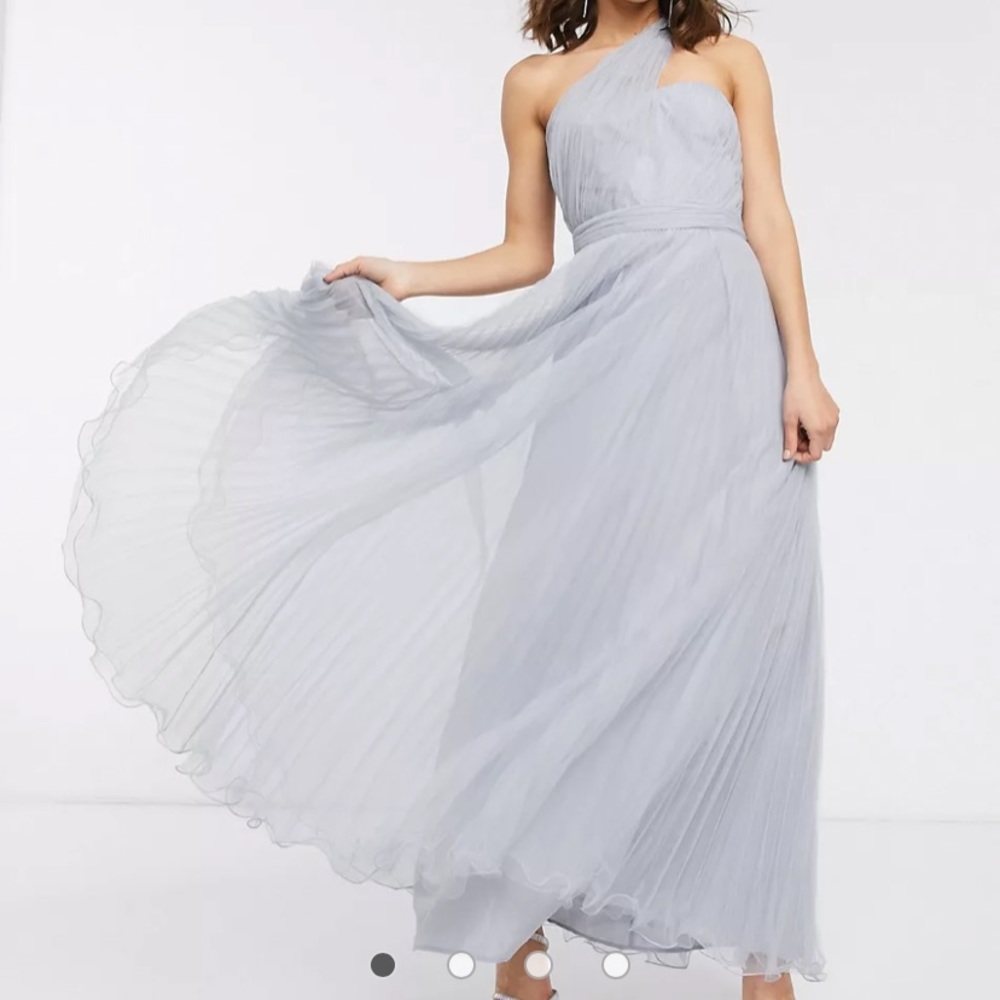 ASOS one shoulder tulle wired hem dress in light blue